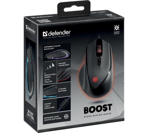 Defender Проводная игровая мышь Boost GM-708L оптика,7кнопок,7200dpi
