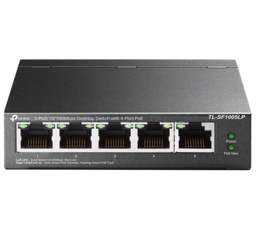 коммутатор TP-Link TL-SF1005LP, 5-Port 10/100 Mbps Desktop Switch with 4-Port PoE, 41 W, 250m