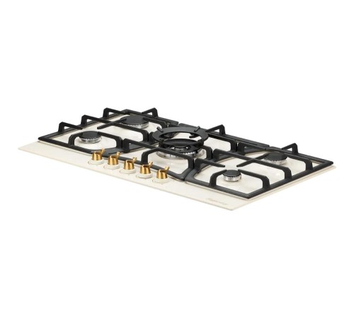 Газовая варочная поверхность Kuppersberg/ Газовая варочная поверхность металл, ширина 90 см, 5 газовых конфорок, WOK конфорка(4,2 кВт), автоподжиг, газ-контроль, чугунные решетки, Коллекция Classic, цвет бежевый/ручки цвета бронза