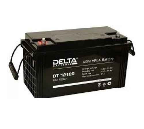 Батарея DELTA серия DT, DT 12120, напряжение 12В, емкость 120Ач (разряд 20 часов),  макс. ток разряда (5 сек.) 1000А, макс. ток заряда 36А, свинцово-кислотная типа AGM, клеммы под болт М8, ДxШxВ 410х176х224мм., вес 32кг., срок службы 7-10 лет./ Battery DE