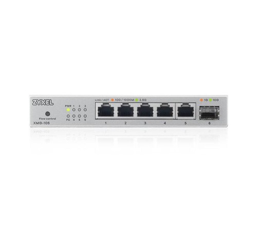 Коммутатор Мультигигабитный коммутатор Zyxel XMG-105, 5xRJ-45: 1/2.5G, 1xSFP+, настольный, бесшумный