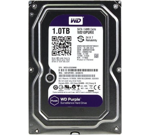 Жесткий диск/ HDD WD SATA3 1Tb Purple Video 64Mb