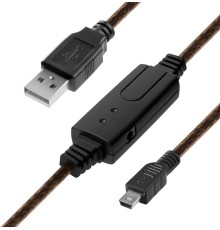 Greenconnect Кабель активный USB 2.0 10.0m Premium GCR-UM2M5P1-BD2S-10.0m, AM / mini 5P, 28/24 AWG экран, армированный, морозостойкий, с усилителем и разъёмом для доп.питания, черно-прозрачный
