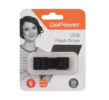 Флеш-накопитель/ Флеш-накопитель GoPower SLIDER 16GB USB2.0 пластик черный матовый (1/50/1000)