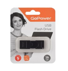 Флеш-накопитель/ Флеш-накопитель GoPower SLIDER 16GB USB2.0 пластик черный матовый (1/50/1000)