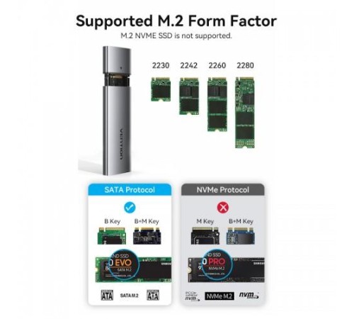 Корпус для SSD Vention USB 3.1 Gen 2-C M.2 NGFF (B-Key/B&M Key) Серый Корпус для SSD Vention USB 3.1 Gen 2-C M.2 NGFF (B-Key/B&M Key) Серый