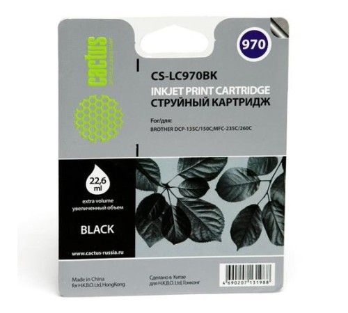 -/ Картридж струйный Cactus CS-LC970BK черный (22.6мл) для Brother DCP-135C/150C/MFC-235C/260C