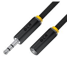 GCR Удлинитель аудио 3.0m jack 3,5mm/jack 3,5m нейлон, черный, желтая окантовка, ультрагибкий, 28 AWG, M/F, Premium GCR-STM8114-3.0m, экран, стерео