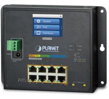 коммутатор/ PLANET IP30, IPv6/IPv4, L2+ 8-Port 10/100/1000T 802.3at PoE + 2-Port 1G/2.5G SFP Wall-mount Managed Switch with LCD touch screen (-20~70 degrees C, dual power input on 48-56VDC terminal block and power jack, ERPS Ring, 1588, Modbus TCP, ONVIF,