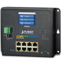 коммутатор/ PLANET IP30, IPv6/IPv4, L2+ 8-Port 10/100/1000T 802.3at PoE + 2-Port 1G/2.5G SFP Wall-mount Managed Switch with LCD touch screen (-20~70 degrees C, dual power input on 48-56VDC terminal block and power jack, ERPS Ring, 1588, Modbus TCP, ONVIF,