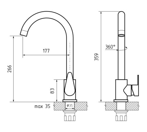 Смеситель GRANFEST Z-5412 sandy, смеситель для кухни, U-образный, материал: нержавеющая сталь, поворотный излив, цвет песочный