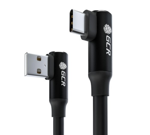 GCR Кабель PREMIUM 0.25m TypeC угловой для PowerBank, черный, AL case черный, 28/22 AWG, GCR-53445