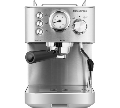Кофемашина рожкового типа MAUNFELD/ Кофемашина рожкового типа MAUNFELD MF-721S PRO, мощность 1140 Вт, давление 15 бар, капучинатор, возможность приготовления 2 чашек, цвет нержавеющая сталь