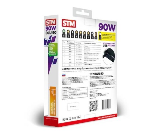 Универсальный адаптер для ноутбуков на 90Ватт/ NB Adapter STM Dual DLU90, 90W, EU AC power cord& Car Cigaratte Plug, USB(2.1A)