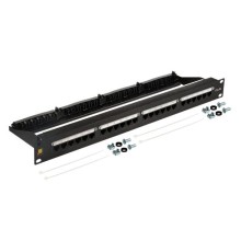 Патч-панель Патч-панель 19", 24 порта RJ45, неэкранированная, кат.5E, 1U, с задним органайзером с фиксаторами кабеля