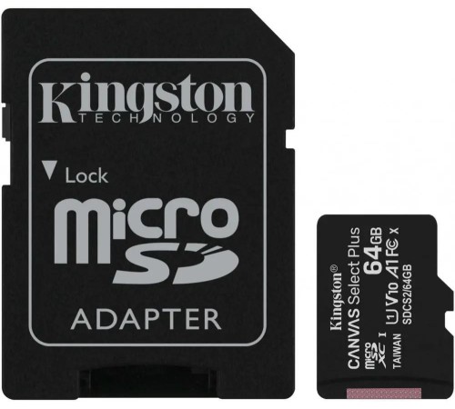 Карта памяти/ Kingston Canvas Select Plus microSDXC 64Gb Class 10 Flash U1 V10 R/W 100/85 MB/s with adapter Карта памяти/ Kingston Canvas Select Plus microSDXC 64Gb Class 10 Flash U1 V10 R/W 100/85 MB/s with adapter