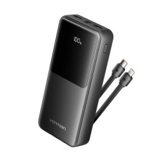 Power Bank Vention 20000mAh(Micro-USB/C/A/A) со встроенными кабелями 22.5W Чёрный с LED Дисплеем, шт.