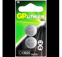 Элемент питания Литиевая дисковая батарейка GP Lithium CR2025 - 2 шт. в блистере