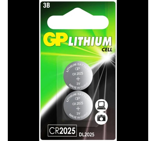 Элемент питания Литиевая дисковая батарейка GP Lithium CR2025 - 2 шт. в блистере
