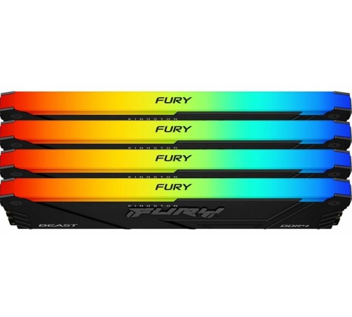 Память оперативная/ Kingston 64GB 3200MT/s DDR4 CL16 DIMM (Kit of 4) 1Gx8 FURY Beast RGB Память оперативная/ Kingston 64GB 3200MT/s DDR4 CL16 DIMM (Kit of 4) 1Gx8 FURY Beast RGB