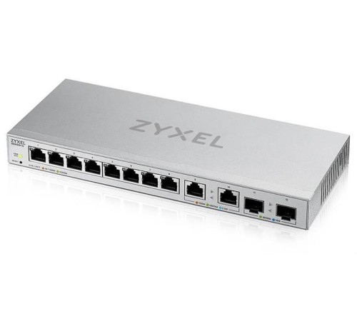 Коммутатор Мультигигабитный Smart L2 коммутатор Zyxel XGS1210-12, 8xGE, 2x1/2,5GE, 2xSFP+, настольный, бесшумный