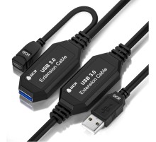 GCR Удлинитель активный 15.0m(5.0m + 5.0m + 5.0m) USB 3.0 AM/AF, черный, с 3-мя усилителями сигнала, доп.питание micro, GCR-51925