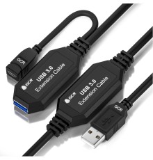 GCR Удлинитель активный 15.0m(5.0m + 5.0m + 5.0m) USB 3.0 AM/AF, черный, с 3-мя усилителями сигнала, доп.питание micro, GCR-51925