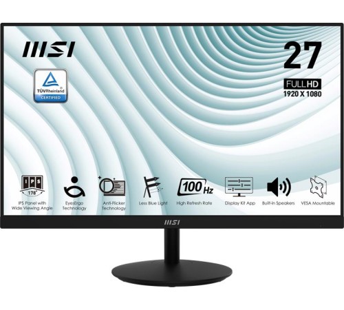 Монитор MSI PRO MP271A 27" 16:9 FHD(1920x1080), IPS Flat, 1ms(MPRT), 1000:1, 100M:1, 300nit, 178/178, HDMI 1.4b, DP 1.2a, VGA, Speaker, Tilt, 100HZ, Black, 1y war-ty