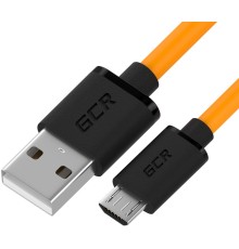 GCR QC Кабель 1.5m MicroUSB, быстрая зарядка, оранжевый TPE, черные коннекторы, 28/22 AWG, GCR-52460