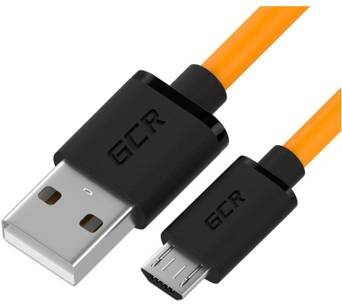 GCR QC Кабель 1.5m MicroUSB, быстрая зарядка, оранжевый TPE, черные коннекторы, 28/22 AWG, GCR-52460