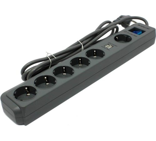 Сетевой фильтр Defender DFS 501 2,0м, 2 USB-порта, 6 розеток/ Surge Protector Defender DFS 501 2,0м, 2 USB-ports, 6 outlets