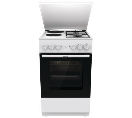 Комбинированная плита Gorenje/ Комбинированная плита Gorenje, полезный объем 68 л, очистка паром AquaClean, сводчатая форма духовки, механическое управление, электроподжиг, цвет белый