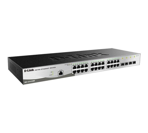 Коммутатор/ DGS-1210-28/ME/P/B Managed L2 Metro Ethernet Switch 24x1000Base-T, 4x1000Base-X SFP, Surge 6KV, CLI, RJ45 Console, RPS, Dying Gasp, power supply unit with UPS function