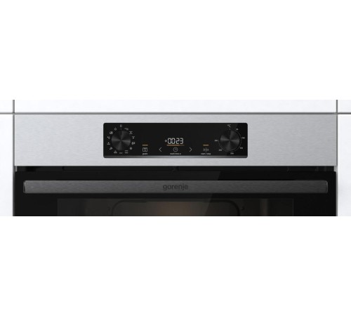Встраиваемые электрические духовки 60 см GORENJE/ BOB6737E01X, Духовой шкаф, Полезный объем: 77 л, Стандартный шарнир дверцы, Решетка, Съемные направляющие, Дверца CompactDoor: 2 стекла + 1 термослой, Защитное покрытие Antifinger, Габаритные размеры (вхшх