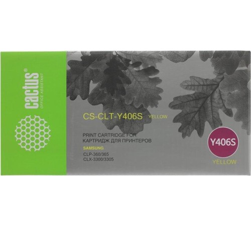 -/ Картридж лазерный Cactus CS-CLT-Y406S CLT-Y406S желтый (1000стр.) для Samsung CLP-360/365/CLX-3300/3