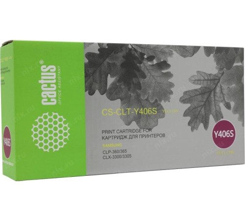 -/ Картридж лазерный Cactus CS-CLT-Y406S CLT-Y406S желтый (1000стр.) для Samsung CLP-360/365/CLX-3300/3