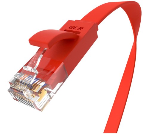 GCR Патч-корд PROF плоский прямой 1.0m, UTP медь кат.6, красный, 30 AWG, ethernet high speed 10 Гбит/с, RJ45, T568B, GCR-53083