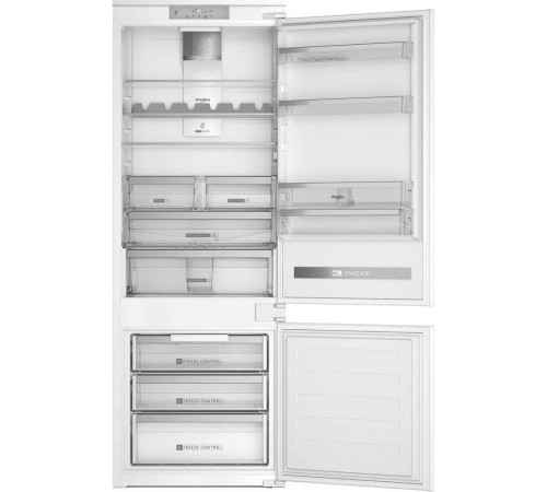 Встраиваемые холодильники Whirlpool 70 см, 193.5х54.3х69 см, 299/101 л, зона свежести, сенсорное управление, технология 6 SMYSL FreshControl, перенавешиваемые дверцы, скользящие направляющие, Италия