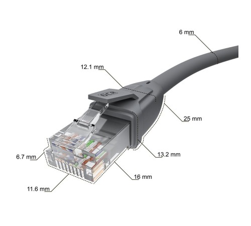 GCR Патч-корд прямой 7.5m UTP кат.6, серый, 24 AWG, ethernet high speed, RJ45, T568B, GCR-52596
