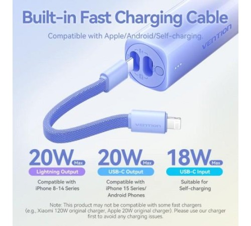Power Bank Vention 5000mAh(USB-C + Lightning) 20W Серо-белый, шт. Power Bank Vention 5000mAh(USB-C + Lightning) 20W Серо-белый, шт.