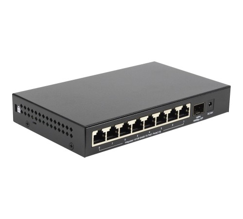 Коммутатор/ Unmanaged Switch 8x100Base-TX PoE, 1x1000Base-X SFP, PoE Budget 80W, metal case