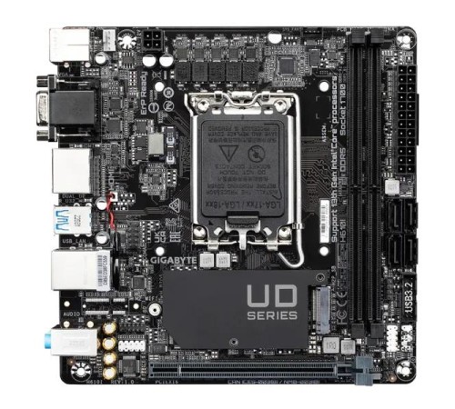 Материнская плата GIGABYTE H610I, LGA1700, H610, 2*DDR5, 4*SATA, 1*M.2, 2*USB 3.2, 4*USB 2.0, 1*PCIx16, 2*DP+D-Sub+HDMI, mITX