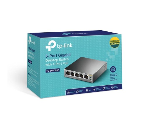 Коммутатор/ 5-Port Gigabit Desktop Switch with 4-Port PoE, 5 Gigabit RJ45 ports including 4 PoE ports, 56W PoE Power supply, steel case