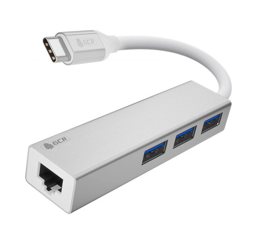 USB HUB TypeC 4в1 разветвитель на 3 порта USB 3.0 + сетевой адаптер Gigabit Ethernet RJ-45, серебристый, алюминиевый корпус, GCR-54603 USB HUB TypeC 4в1 разветвитель на 3 порта USB 3.0 + сетевой адаптер Gigabit Ethernet RJ-45, серебристый, алюминиевый корпус, GCR-54603