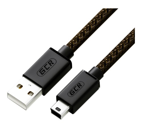 GCR Кабель PROF 2.0m USB 2.0, AM/mini 5P, черно-прозрачный, 28/24 AWG, экран, армированный, морозостойкий, GCR-50920