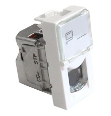  Вставка Mosaic 22.5x45, RJ-45 STP, кат.5e, со шторкой и увеличенным окном маркировки, белая
