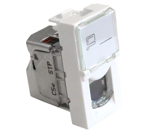 Вставка Mosaic 22.5x45, RJ-45 STP, кат.5e, со шторкой и увеличенным окном маркировки, белая Вставка Mosaic 22.5x45, RJ-45 STP, кат.5e, со шторкой и увеличенным окном маркировки, белая