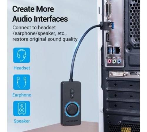 Внешняя звуковая карта Vention USB c регулятором громкости Черная