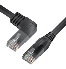 GCR Патч-корд прямой 0.5m UTP кат.5е, черный, правый угол, литой, ethernet high speed, RJ45, T568B, GCR-53143