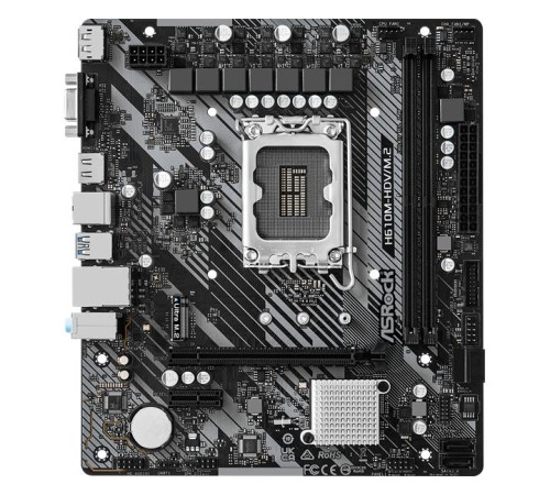 Материнская плата ASROCK H610M-HDV/M.2 R2.0, LGA1700, H610, 2*DDR4, 4*SATA, 1*M.2, 2*USB 3.2, 4*USB 2.0, 1*PCIx16, 1*PCIx1, D-Sub+HDMI+DP, mATX